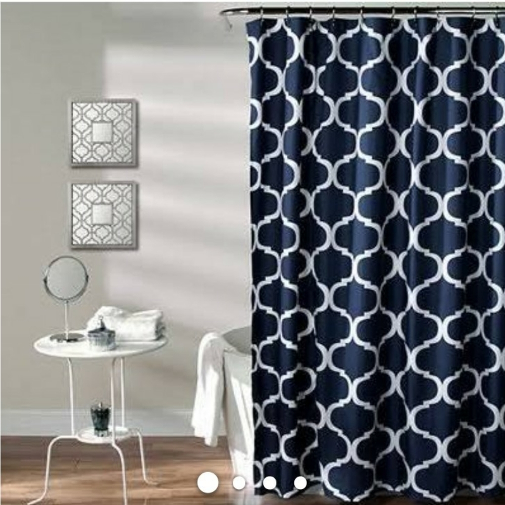 Navy and white Geometry Shower curtains